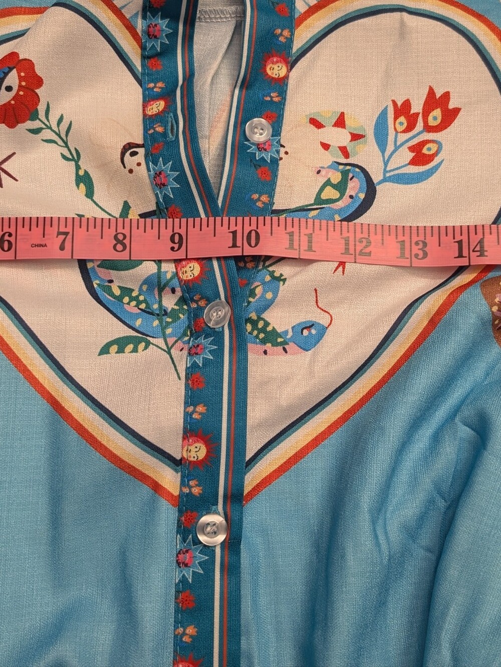 Bohemian Floral Heart Print Maxi Dress in Teal and Cream - Picture 4 of 5